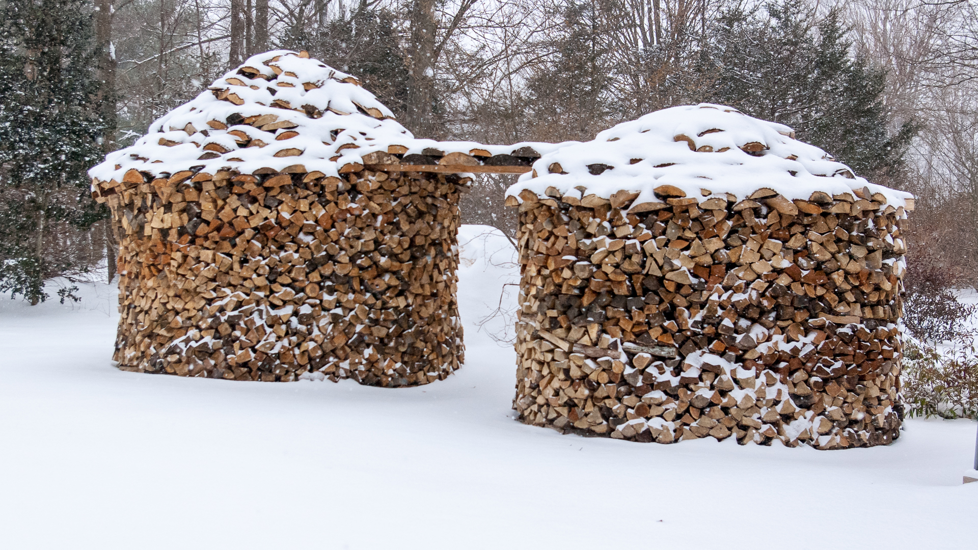 Holz Hausen Wood Pile in Snow •